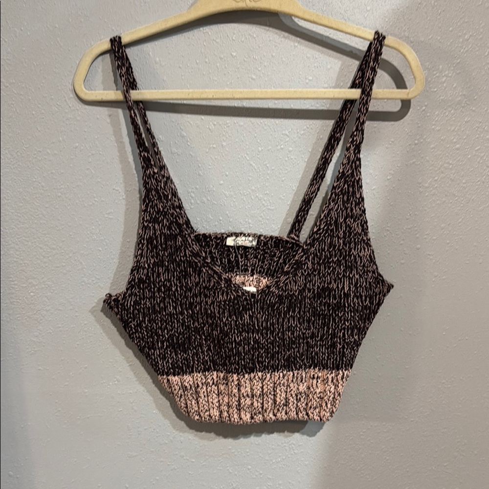 Free People Brown and Gold Ribbed Crop Tank Top